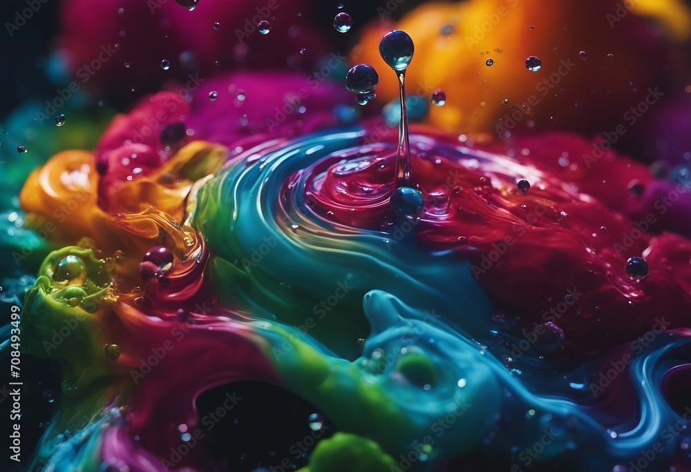 Thick mass of colorful rainbow paint drops mixed in water - obrazy, fototapety, plakaty 