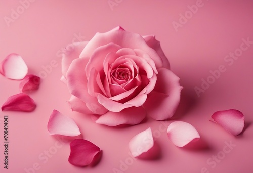 Pink rose flower with petals on pink pale background