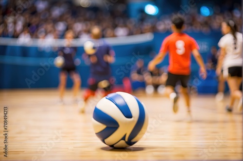 Volleyball match with blurred defocused background