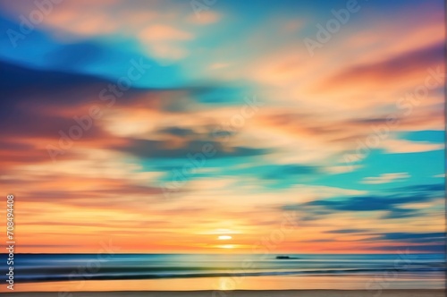 Beach at sunset with blurred defocused background