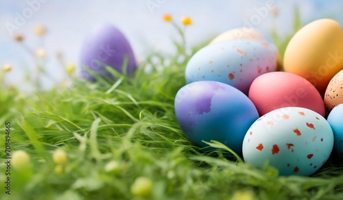 Happy easter concept preparing for the holidays colorful easter eggs background,,
Easter Egg Brightly Painted Eggs Scattered Across The Grass On A Sunny Day