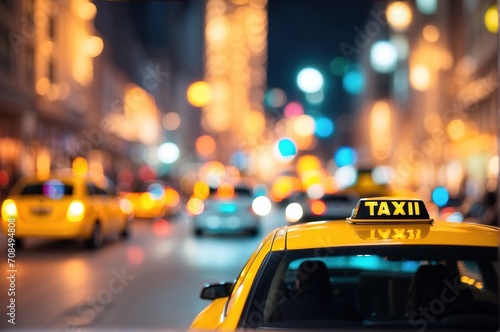 Taxi at street city with blurred defocused background