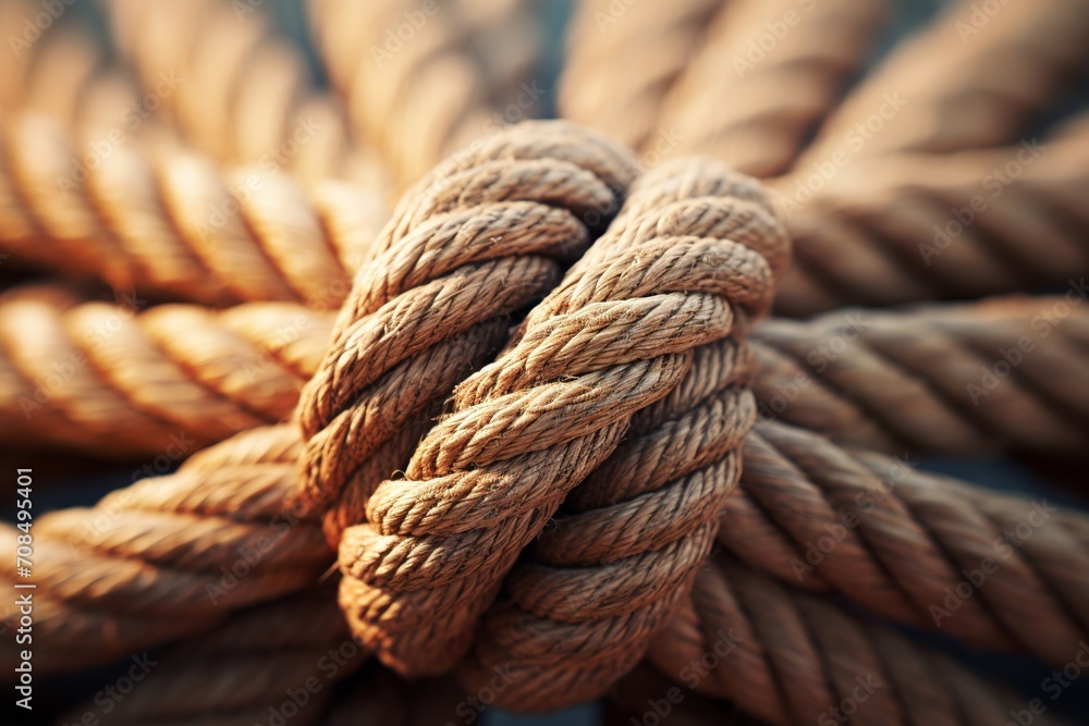 Close up of a rope with a knot in the middle. Close up of a rope with a knot in the middle.