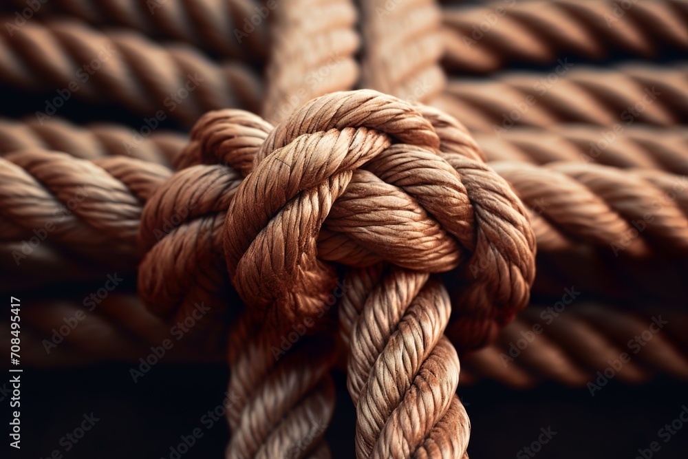Close up of a rope with a knot in the middle. Close up of a rope with a knot in the middle.