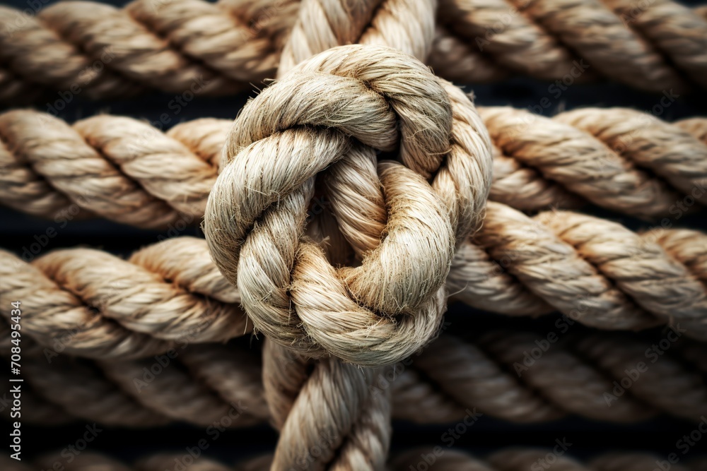Close up of a rope with a knot in the middle.