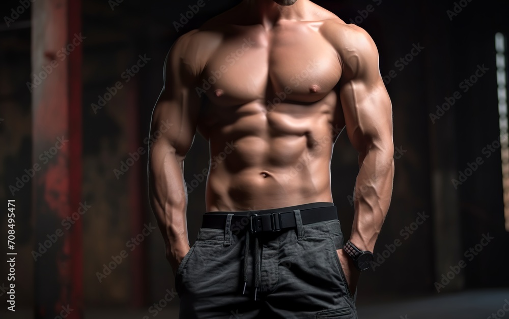 Close-up of muscular fitness male abs. Close-up of muscular fitness male abs.