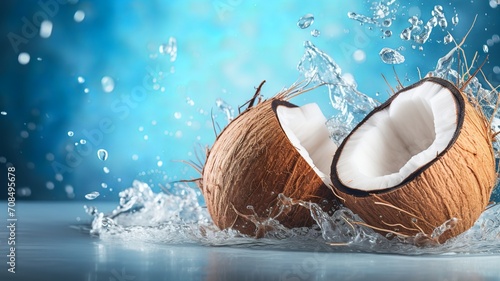 Coconuts in water, mystical, abstract background.