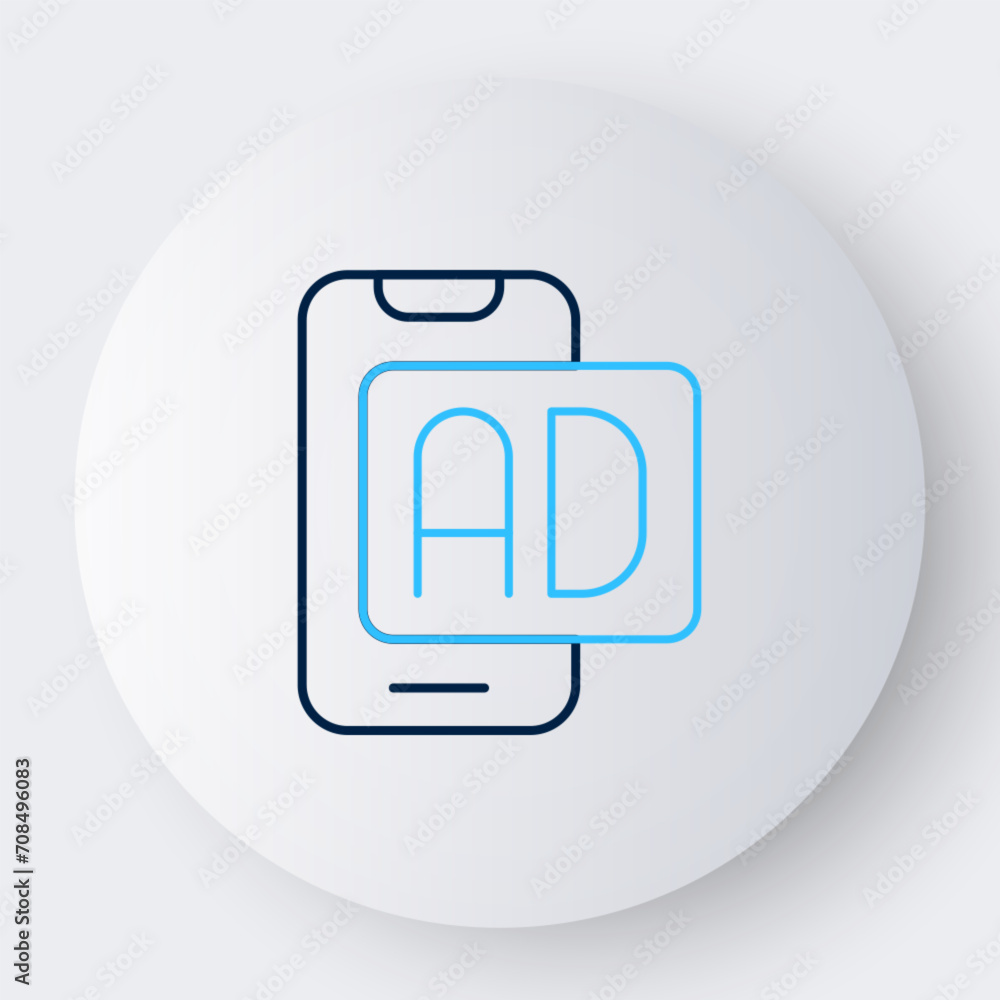 Line Advertising icon isolated on white background. Concept of marketing and promotion process. Responsive ads. Social media advertising. Colorful outline concept. Vector Line Advertising icon isolated on white background. Concept of marketing and promotion process. Responsive ads. Social media advertising. Colorful outline concept. Vector