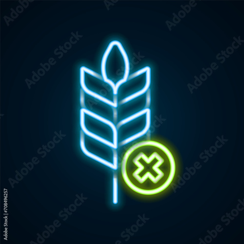 Glowing neon line Gluten free grain icon isolated on black background. No wheat sign. Food intolerance symbols. Colorful outline concept. Vector