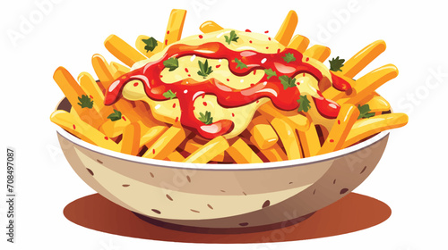 Fries with meat and cheese Vector illustration