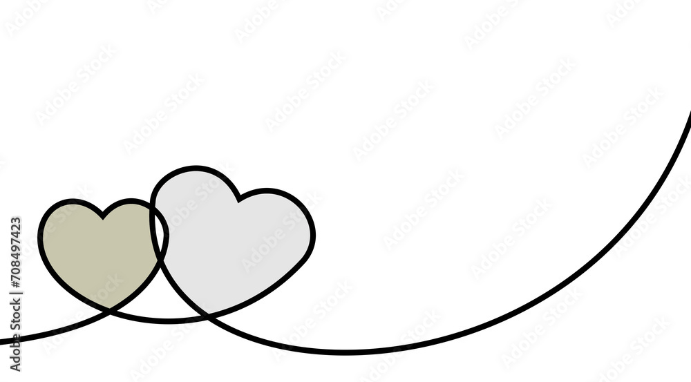 Fototapeta premium two heart with line, gold, grey, white