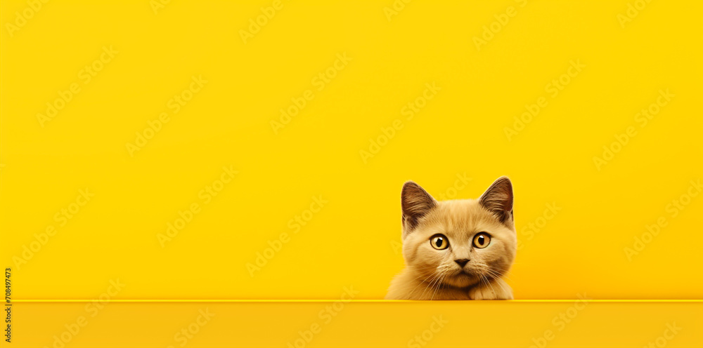 Fototapeta premium cute brown cat picture on a yellow background
