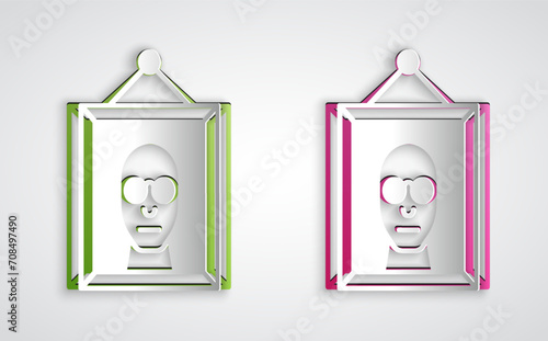 Paper cut Picture icon isolated on grey background. Paper art style. Vector