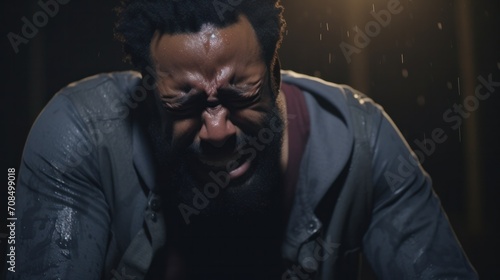Depressed African American Man Crying at Night with a Heavy Heart © Sandris_ua