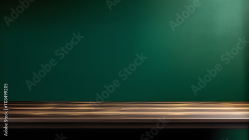 Empty table on dark green texture wall background , Mock up for presentation, branding products, cosmetics food or jewelry