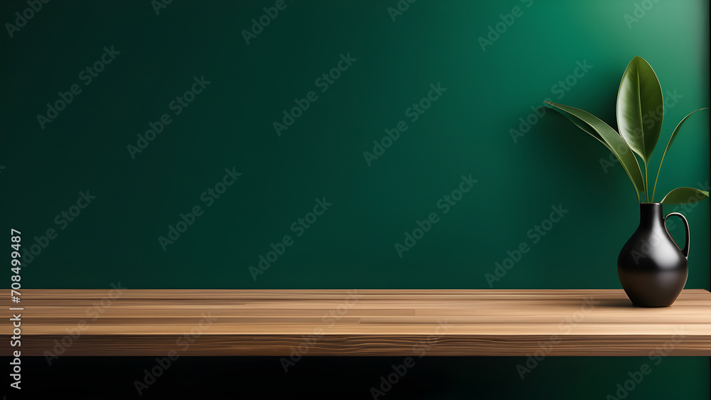 Empty table on dark green texture wall background , Mock up for presentation, branding products, cosmetics food or jewelry Empty table on dark green texture wall background , Mock up for presentation, branding products, cosmetics food or jewelry
