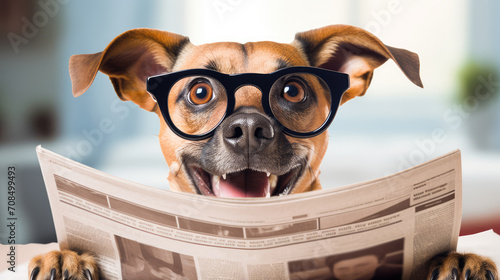 shocked dog reading a newspaper © zayatssv