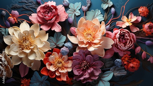 Abstract flowers are painted with vintage-style colors.