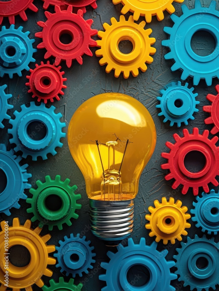 Light bulb and gear colored wheels Light bulb and gear colored wheels