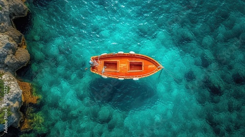 boat floating in the blue clean ocean