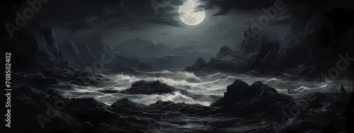 Tempest Tides  A Stormy Sea in Moonlight and Paper