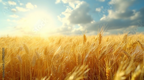 A waving wheat farm  sunny sky