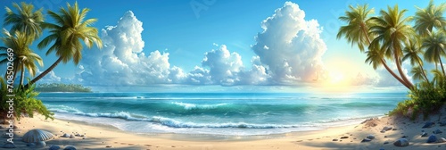 Beautiful sandy beach with white sand and rolling calm wave of turquoise ocean on Sunny day © hakule