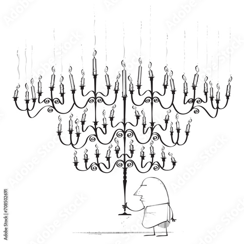 Small man with giant Candleabra