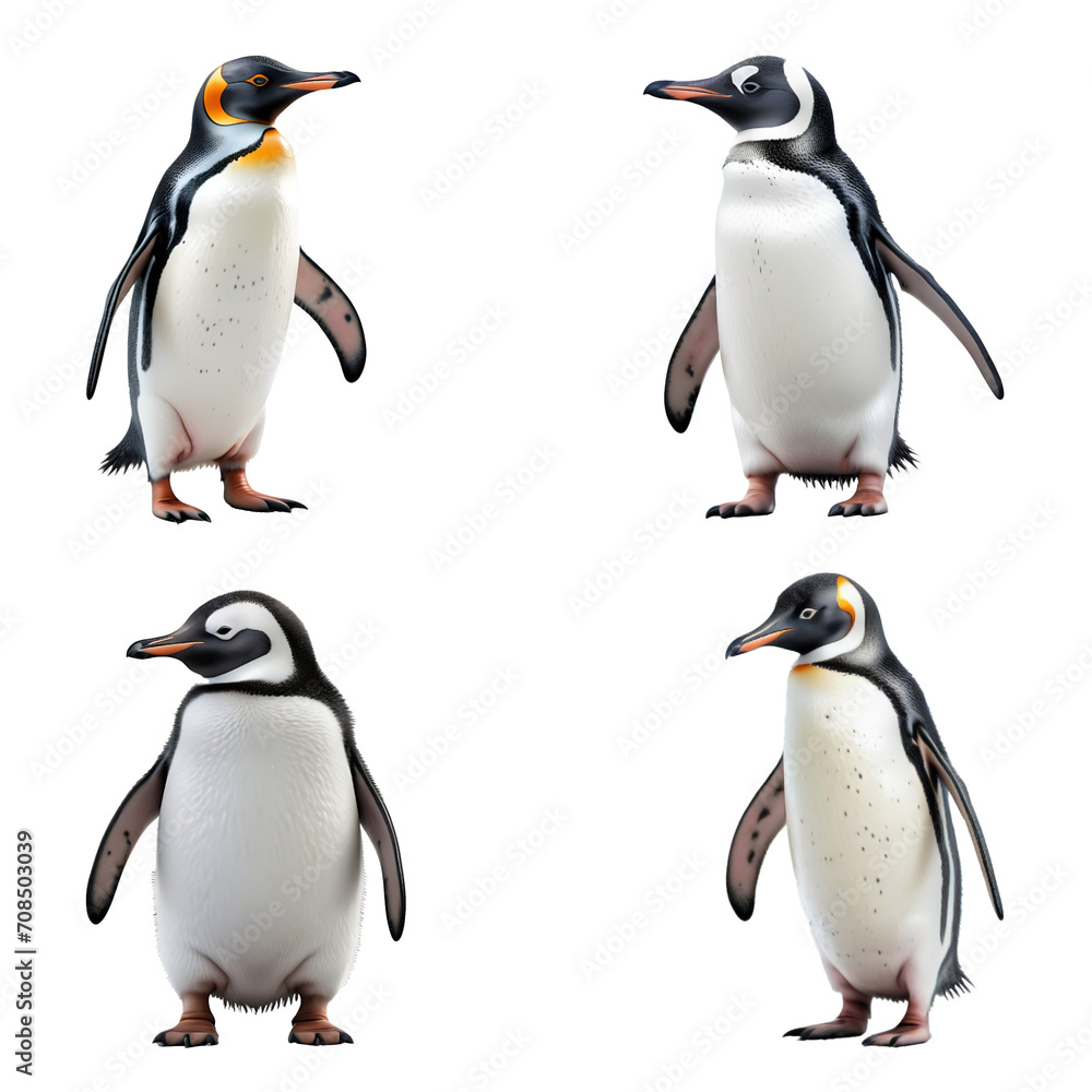Fototapeta premium Beautiful Penguin set isolated on a white background. Generative AI