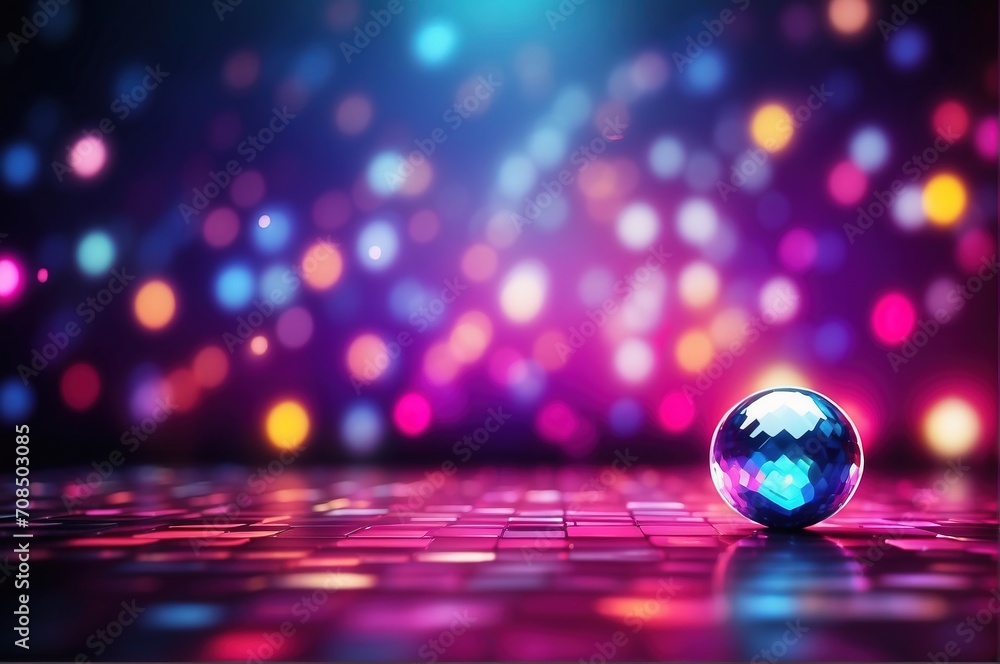 Disco ball on a disco background, blurred defocused background Disco ball on a disco background, blurred defocused background