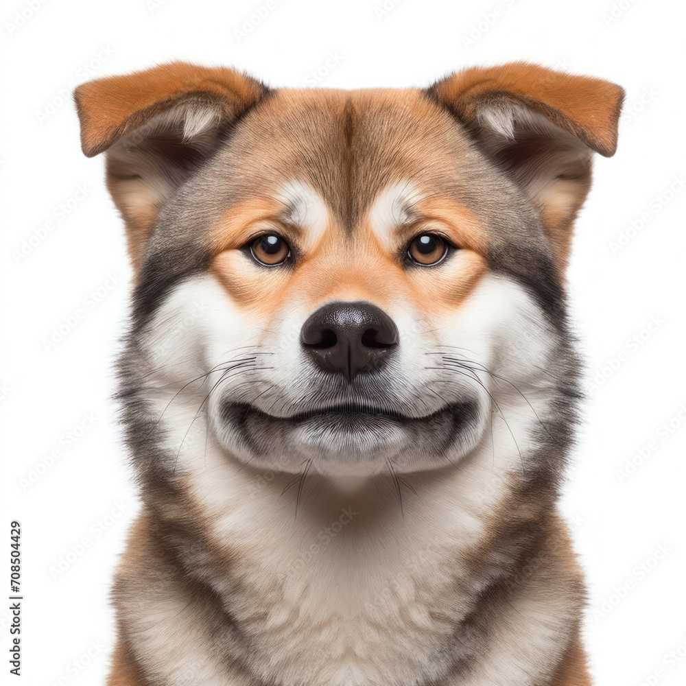 Kai Ken dog with strange facial expressions isolated on white background. ai generative