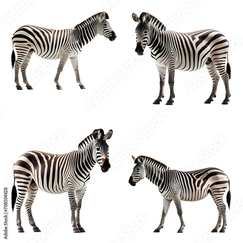 Beautiful Zebra set isolated on a white background. Generative AI