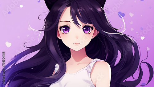 cute cartoon character kawaii anime girl with purple hair photo