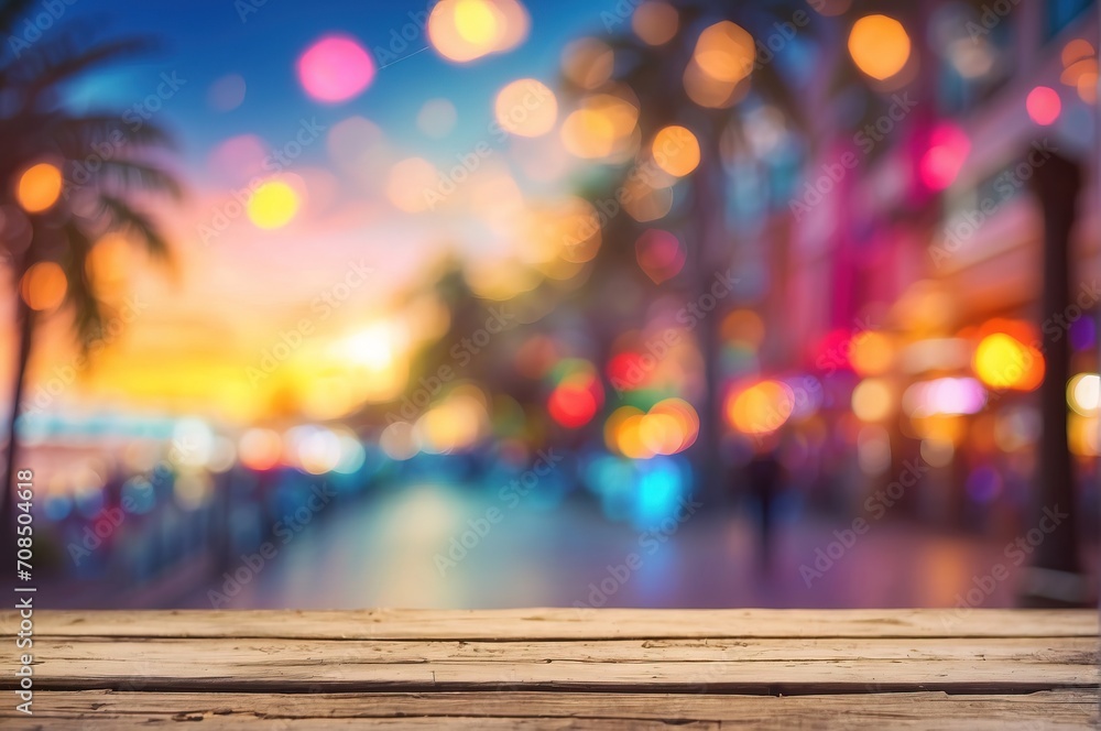 Street view with sunset, blurred defocused background