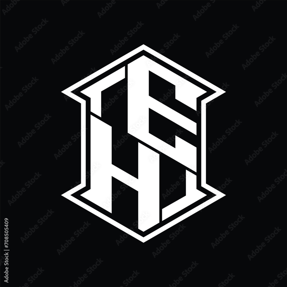 EH Logo monogram hexagon shield shape up and down with sharp corner isolated style design EH Logo monogram hexagon shield shape up and down with sharp corner isolated style design