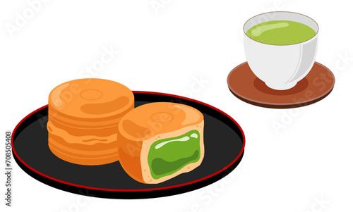 抹茶の今川焼きとお茶