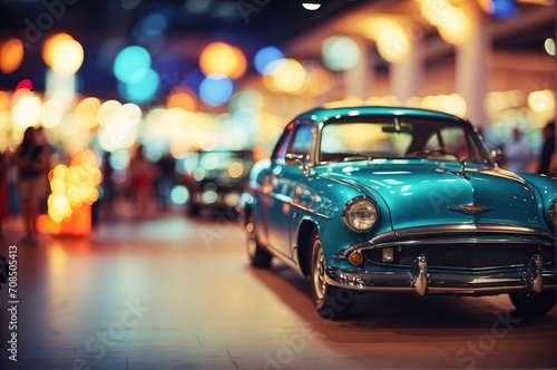 Car show with colofull light  blurred defocused background