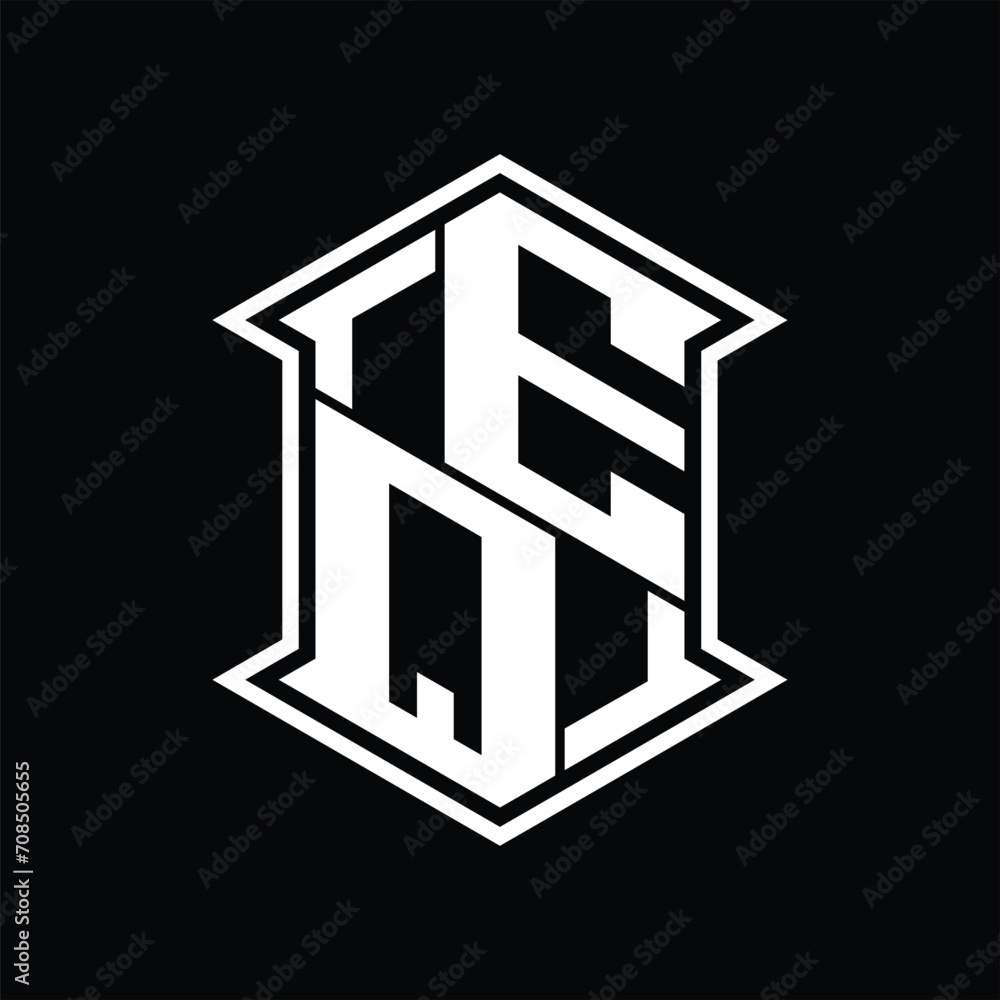 EQ Logo monogram hexagon shield shape up and down with sharp corner isolated style design EQ Logo monogram hexagon shield shape up and down with sharp corner isolated style design