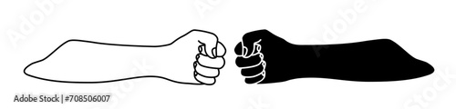 Fist bumping banner silhouette and hand drawn with single line