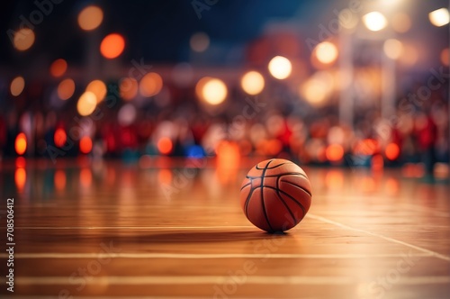 Basketball on the stadium, blurred defocused background