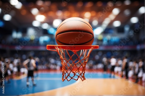 Basketball on the stadium, blurred defocused background