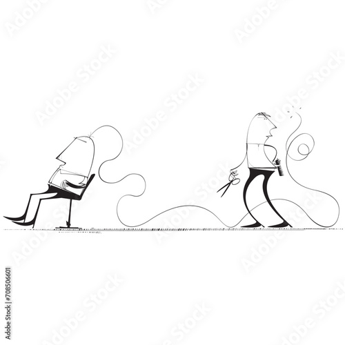 Man cutting one very long hair