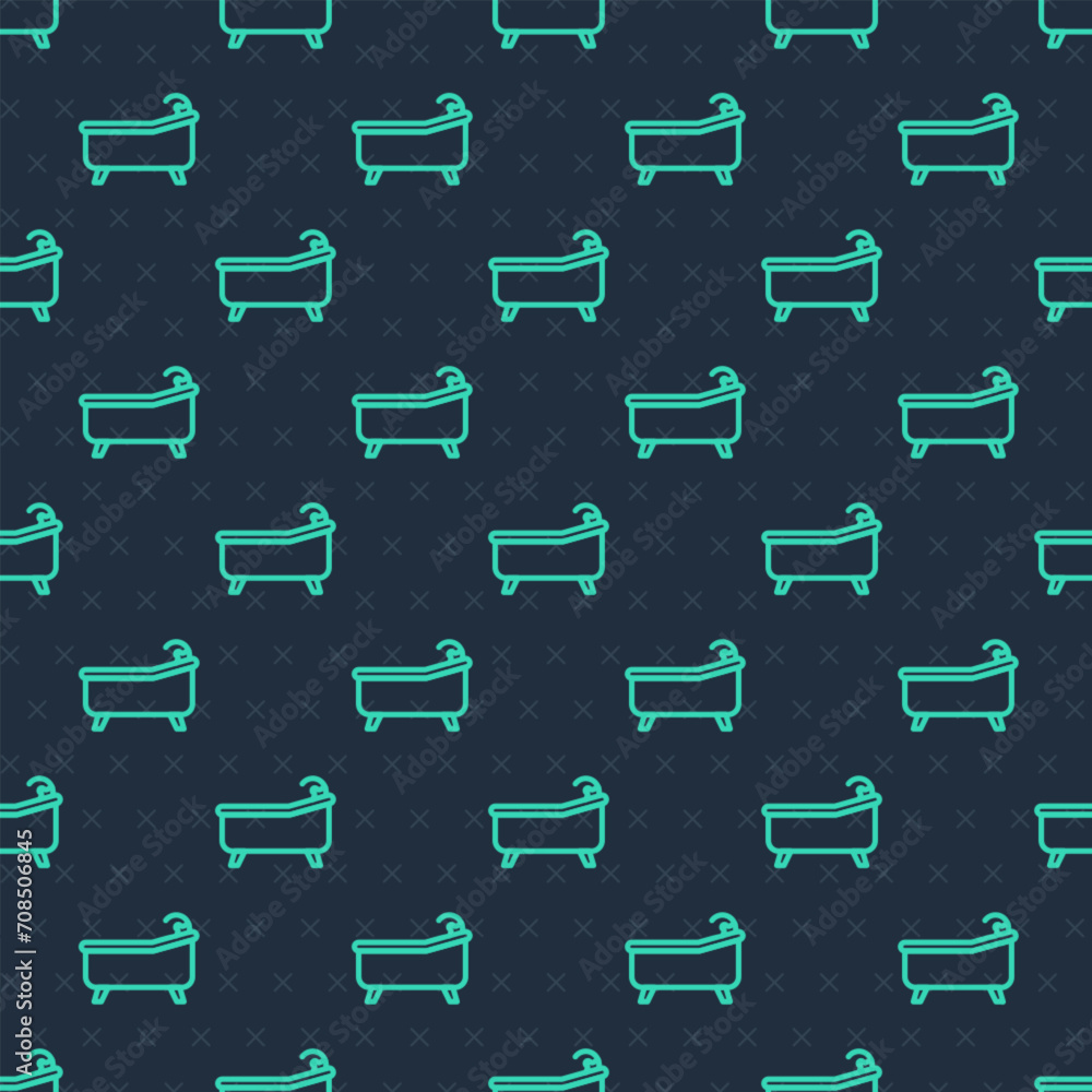 Green line Bathtub icon isolated seamless pattern on blue background. Vector Green line Bathtub icon isolated seamless pattern on blue background. Vector