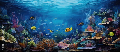 Caribbean sea's vibrant underwater scene with diverse marine creatures on the seabed. © TheWaterMeloonProjec