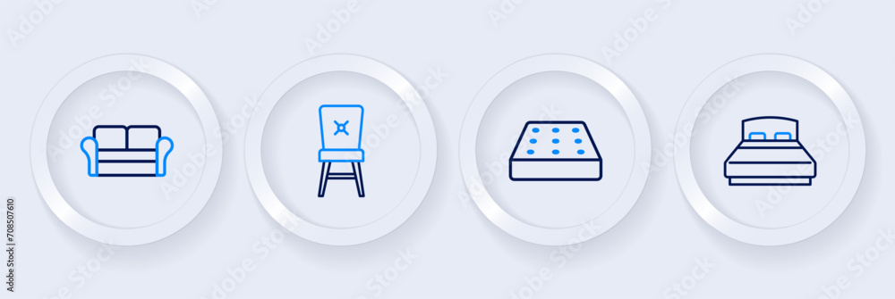 Set line Big bed, Mattress, Chair and Sofa icon. Vector