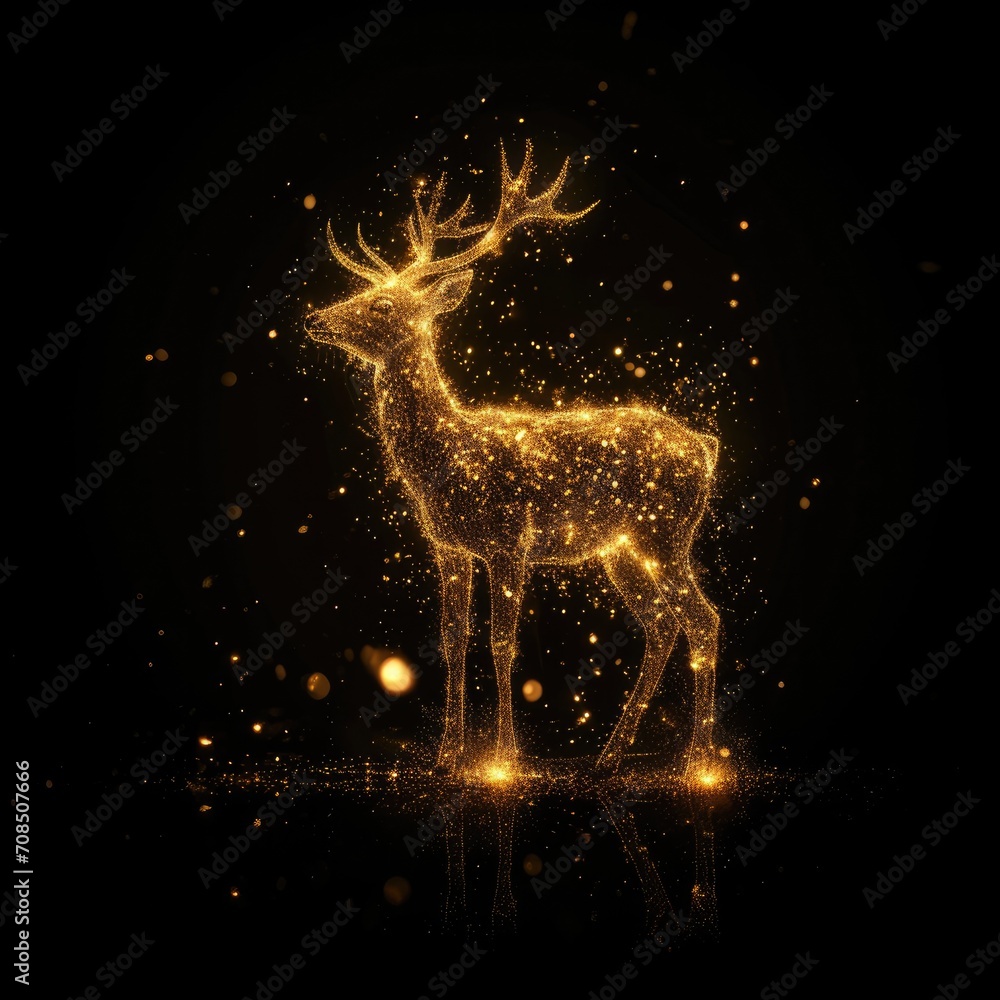 gold deer with sparks floating on a black background gold deer with sparks floating on a black background