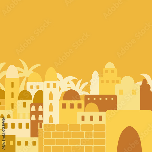 Eastern old city housing flat facade illustration