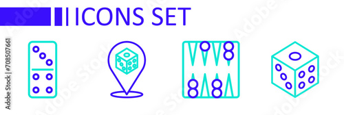 Set line Game dice, Backgammon board, and Domino icon. Vector