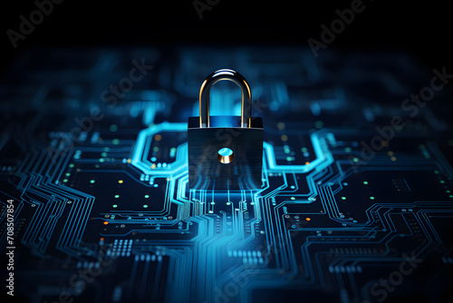 Digital padlock security guarding computing systems concept photo