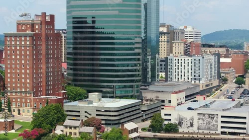 Urban landscape of downtown district of Knoxville in Tennessee state, USA. American city skyline with high commercial buildings